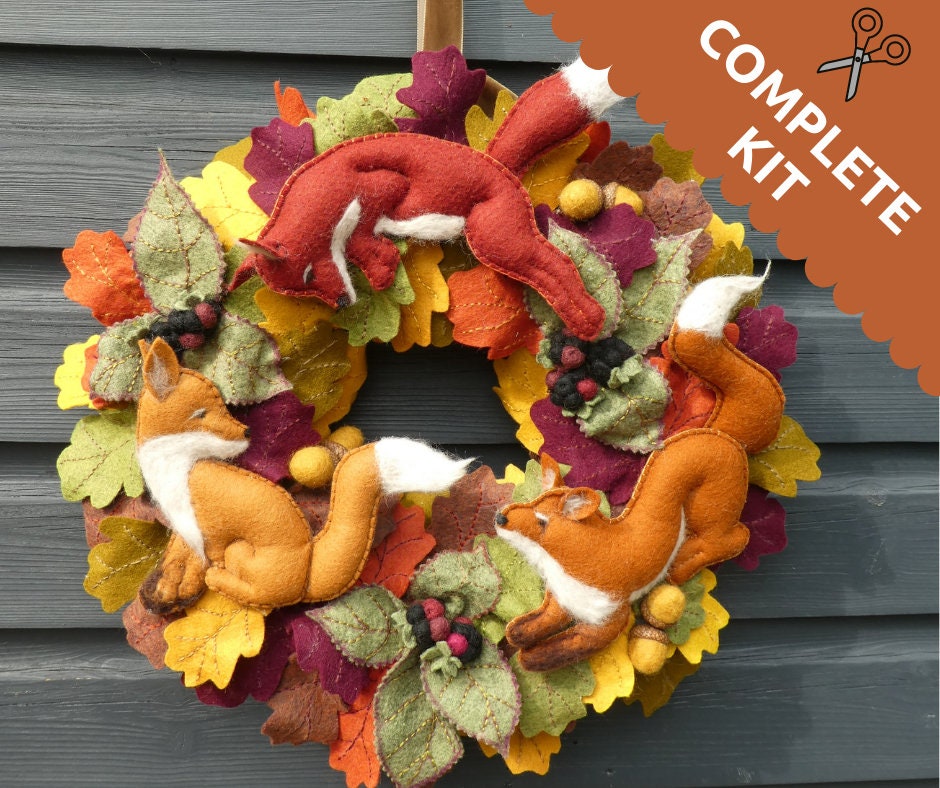 Fall Wreath Bucilla Felt Home Decor Kit 86831, Pumpkin, Acorns, Oak Leaves  
