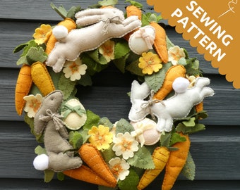 Spring Wreath PAPER SEWING PATTERN - Spring and Easter Bunny Wreath - Paper Instructions + full-sized pattern templates