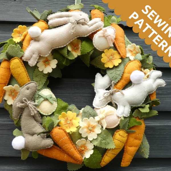 Spring Wreath PAPER SEWING PATTERN - Spring and Easter Bunny Wreath - Paper Instructions + full-sized pattern templates