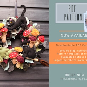 PDF SEWING PATTERN - The Witch's Friends Autumn & Halloween Wreath - Instructions and Pattern Downloadable pdf - Print Yourself