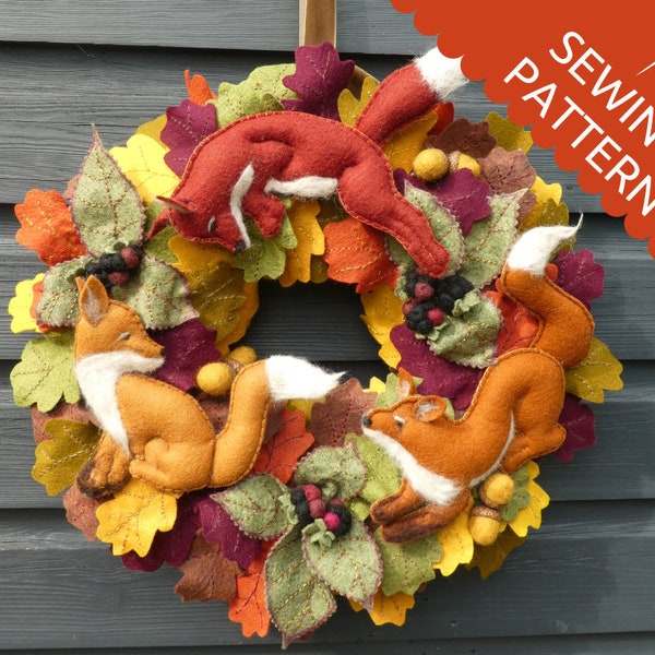 Autumn Wreath PAPER SEWING PATTERN - The Foraging Foxes Autumn Wreath - Paper Instructions + Full-sized Pattern Templates