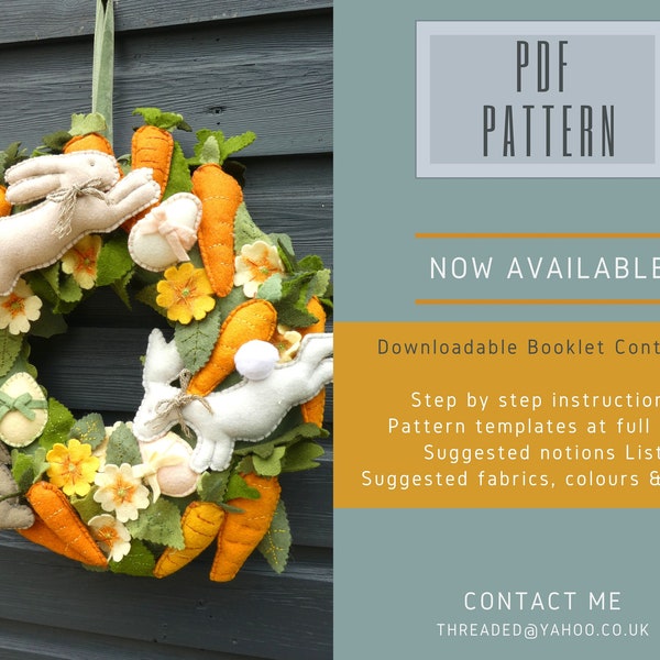 PDF SEWING PATTERN - The Spring & Easter Bunny Wreath - Instructions and Pattern Downloadable pdf - Print Yourself