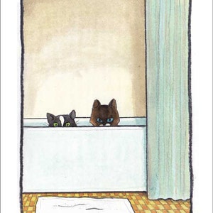Tub Cats 9 x 12 giclee print of a watercolor by David Lasky