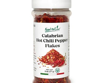 Calabrian Hot Chili Pepper Flakes, 2 oz – All Natural Vegan, Kosher – by Food to Live