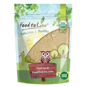 May include: A bag of Food to Live organic product. The bag features a cartoon owl, trees, and the text "Delicious & Healthy." The bag also has a USDA Organic seal and a "Non-GMO" label. The website address FoodToLive.com is also visible.