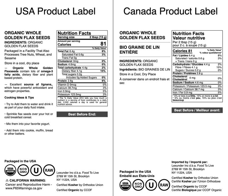 Organic Golden Flax Seeds – Whole Raw Flaxseeds, Non-GMO, Kosher, Vegan, Bulk. Rich in Omega-3 Fatty Acids, Protein, and Dietary Fiber. image 4