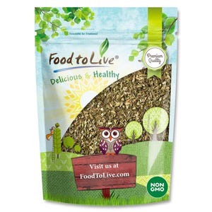 May include: A resealable bag of dried herbs with the Food to Live logo. The bag features a cartoon owl, trees, and the text "Delicious & Healthy." The bag also has the text "Visit us at FoodToLive.com" and "Premium Quality."
