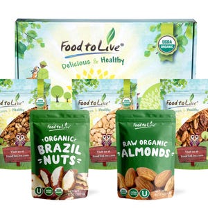 Organic Energy Nuts in a Gift Box - A Variety Pack of Pecans, Brazil Nuts, Cashews, Walnuts and Almonds