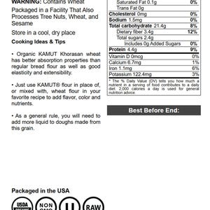 Organic KAMUT Khorasan Wheat Flour - Stone Ground Powder, 100% Whole Grain Meal, Non-GMO, Kosher, Bulk image 4