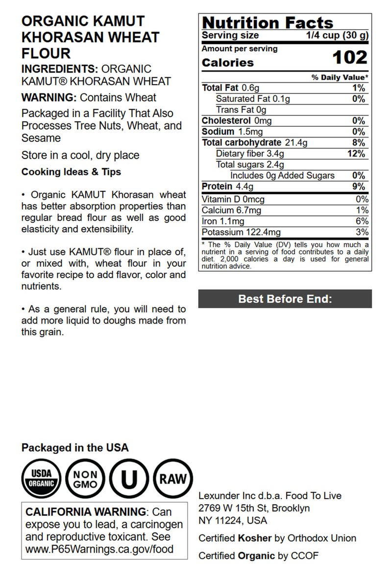 Organic KAMUT Khorasan Wheat Flour - Stone Ground Powder, 100% Whole Grain Meal, Non-GMO, Kosher, Bulk image 4