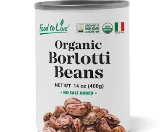 Organic Canned Borlotti Beans, 14 oz - Unsalted, Non-GMO, Vegan - by Food to Live