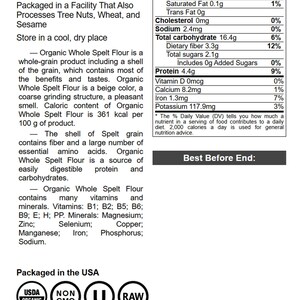 Organic Spelt Flour - Whole Grain, Non-GMO, Raw, Vegan, Bulk, Great for Baking Bread, Product of the USA image 4