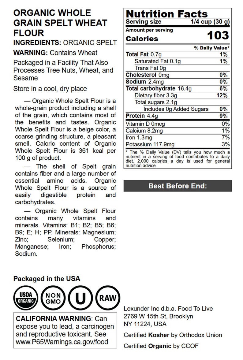 Organic Spelt Flour - Whole Grain, Non-GMO, Raw, Vegan, Bulk, Great for Baking Bread, Product of the USA image 4