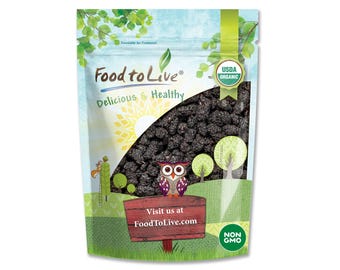 Organic Dried Black Mulberries — Non-GMO, Raw Fruit, Unsulfured, Unsweetened, Vegan, Bulk. Great for Snacking, Desserts, and Granola