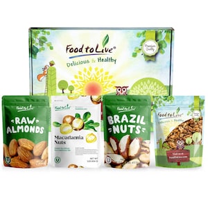 Raw Nuts in a Gift Box - Walnuts, Almonds, Brazil Nuts, and Macadamia Nuts