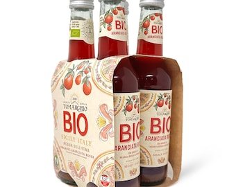 Tomarchio Organic Sicilian Blood Orange Soda, 4 x 9.3 Fl Oz (275ml) – Italian Sparkling Fruit Juice Drink