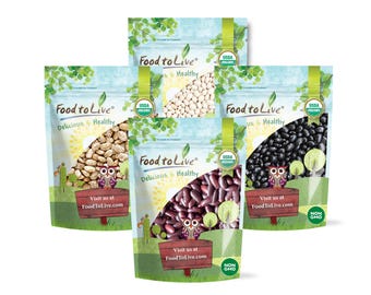 Organic Dry Beans Bundle, 4 Pack – Black Beans (5 lb), Pinto Beans (5 lb), Navy Beans (5 lb), Dark Red Kidney Beans (5 lb), Non-GMO, Vegan