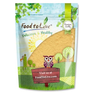 May include: A resealable bag with the text "Food to Live" and "Delicious & Healthy". The bag features a cartoon owl, trees, and a sign that says "Visit us at FoodToLive.com". The bag contains a light brown food product.