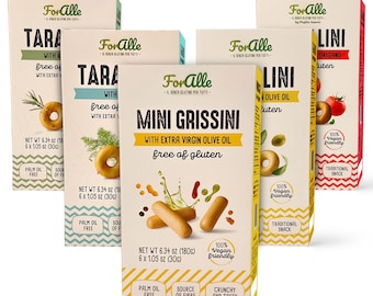 For Alle Gluten-Free Tarallini and Mini Grissini Bundle, Set of 5 – Oven-Baked. Vegan. Cholesterol-Free