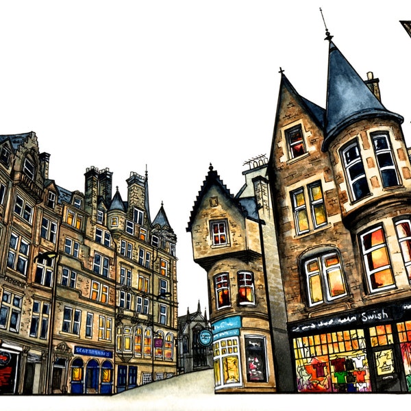 Cockburn Street, EDINBURGH (aquarelle impression) en édition limitée