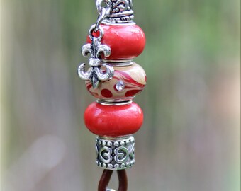 Dog Whistle Lanyard, Leather, beads from ceramic and glas