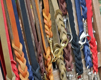 Leather leash oiled leather dog leash, braided, 10 colours