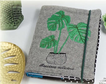 MONSTERA notebook, diary cover with Leaf planner for  Daily Memos, Philodendron deliciosa,