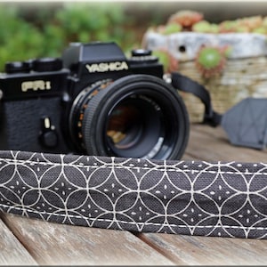Cinghia per fotocamera in nero con motivo retrò, cinghia per fotocamera per reflex o fotocamere di sistema