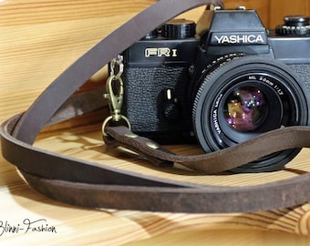 Leather camera strap in vintage style for DSLR camera, camera strap in 10 colours, choose length