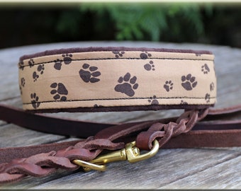 Dog collar DOTs or PAWs, Martingale, brown or blue