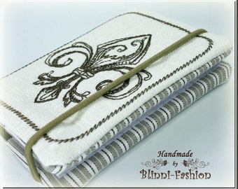 Notebook - FRENCH LILY - notebook cover, diary, planner,  Daily Memos, Gift, white beige embroidered