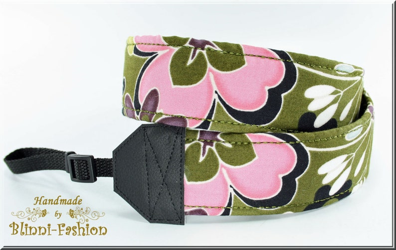 Camera strap olive flowers camerastrap for DSLR or system camera