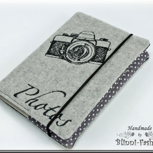 Photo album with embroidered camera, for 24 pictures, light grey image 1