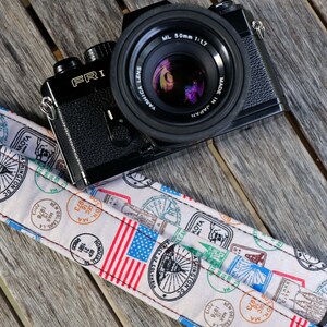 Camera strap, GLOBETROTTER camerastrap, vintage USA Flag for DSLR or system camera image 4