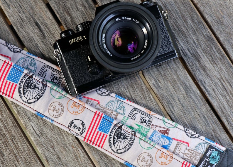 Camera strap, GLOBETROTTER camerastrap, vintage USA Flag for DSLR or system camera image 4