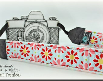 Camera strap with fancy flower print for DSLR or system camera