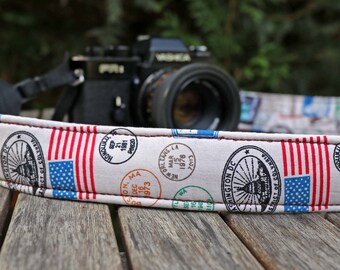 Kamerarem, GLOBETROTTLER, tygkamerarem för DSLR, USA, flagga