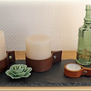 Candelabro para luces de té fabricado en piel grasa en 9 colores, 3 piezas incl. tealight, industrial minimalista imagen 6