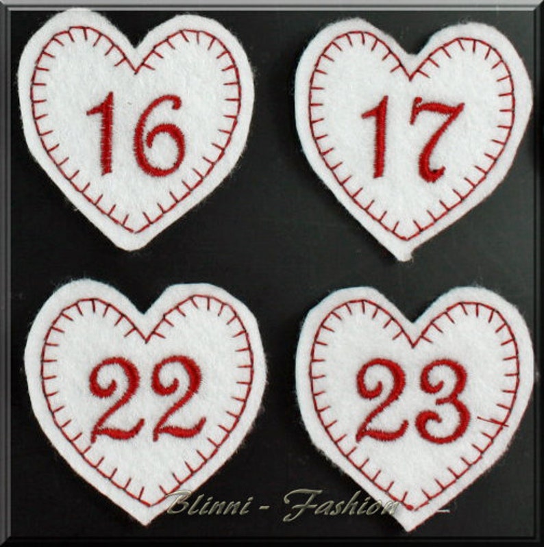 Adventskalender Zahlen HERZEN Anhänger gestickt auf Filz Etsy