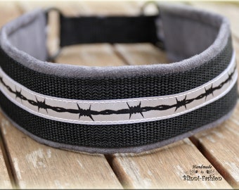 Halsband STACHELDRAHT, Zugstopp Halsband in grau schwarz für Hunde , Hundehalsband Martingale