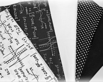 GEOMETRY - 5pcs fabric bundle in black white cotton, 70 x 50cm, for patchwork and decoration, formulars