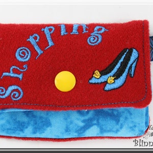 Cartera - monedero pequeño "SHOPPING" bordado, monedero de tela