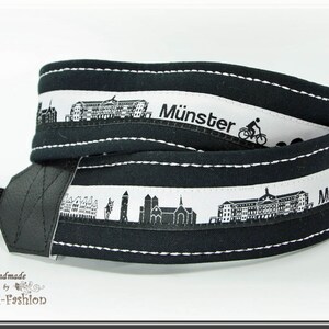カメラストラップ MÜNSTER、SKYLINE さまざまな都市が描かれた布製カメラストラップ