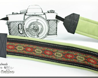 Camera strap  for DSLR or system camera in green black