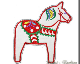 XXL Dala paard - Patch applicatie - Dalahäst, kleur keuze, paard uit Zweden geborduurd Hygge