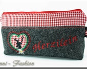 Make-up bag or pouche with a heart-deer application for Oktoberfest,  bavarian style