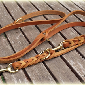 Leather leash, 3 times adjustable in 10 colours, oiled leather dog leash braided