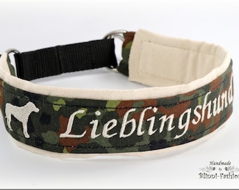 Dog collar Camouflage with customized embroidery, Martingale, Camo + choose Colour of underlay