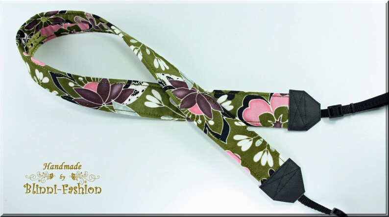 Camera strap olive flowers camerastrap for DSLR or system camera