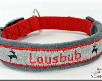 Dog collar in bavarian style, OKTOBERFEST, embroidered with Lausbub. Wiesenmädel or Herzilein